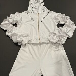 Gritty Soul White Ruffle Sleeve Zip Hoodie & Jogger Set Size M Athleisure Tracks